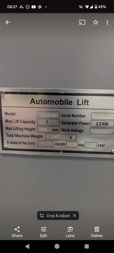 Post car lift - car, 240v